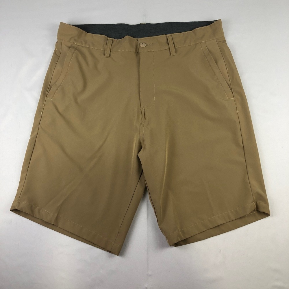 Burnside Tan Khaki Flat Front Mens Shorts Size 36 Skater Bermuda Golf Pockets